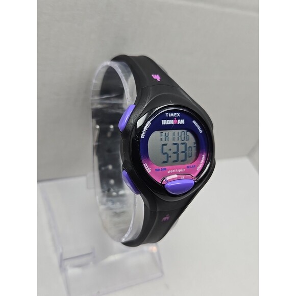 Timex Ironman Womens 36mm 30 Lap Indiglo Digital Purple Black WR 50M New Battery - Picture 3 of 11
